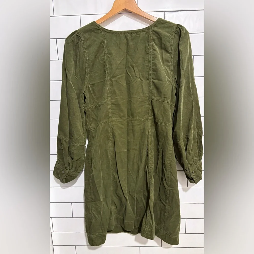 Madewell Corduroy Seamed Long-Sleeve Mini Dress Kale 10 - Picture 8 of 10